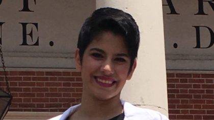 Woman with short black hair