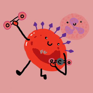 Cartoon of Statue of Liberty as a red blood cell